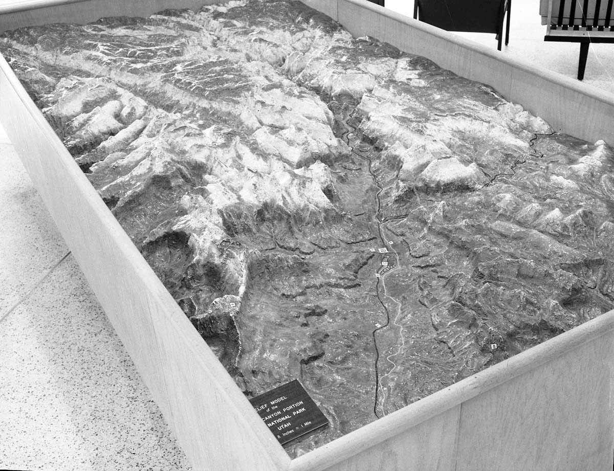 The color fiberglass relief model of Zion National Park.