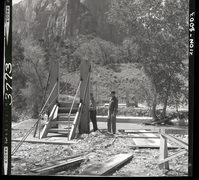 Rebuilding of the bridge over the Virgin River at Birch Creek, near Court of the Patriarchs.