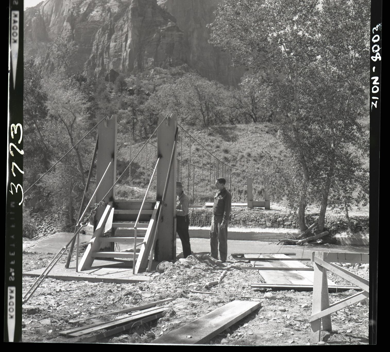Rebuilding of the bridge over the Virgin River at Birch Creek, near Court of the Patriarchs.