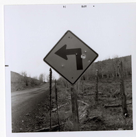Left Turn Ahead' sign in Kolob Canyon.