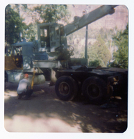Construction vehicle during the arrival and emplacement of three new footbridges in Zion Canyon.
