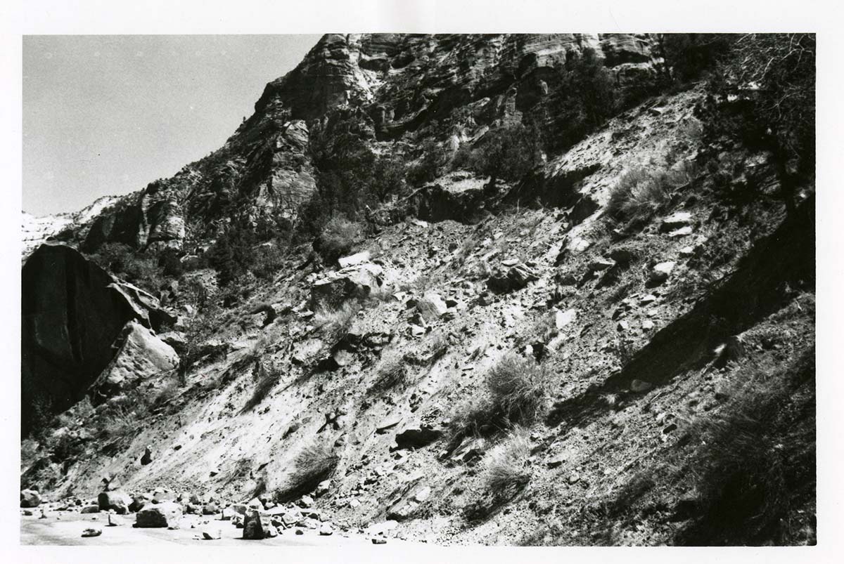 BW Photo of rock slide near echo rock - 35MM.