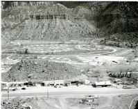 New Watchman Campground from hills on west side of Zion Canyon.