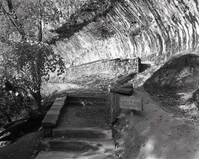 Repair of Weeping Rock Trail with completed stairway and stone wall.