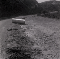Construction materials along the road of the scenic canyon drive near the Grotto during road work.