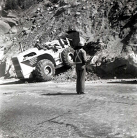 BW photo of rock slide near Echo Rock - 2.5" x 2.5".