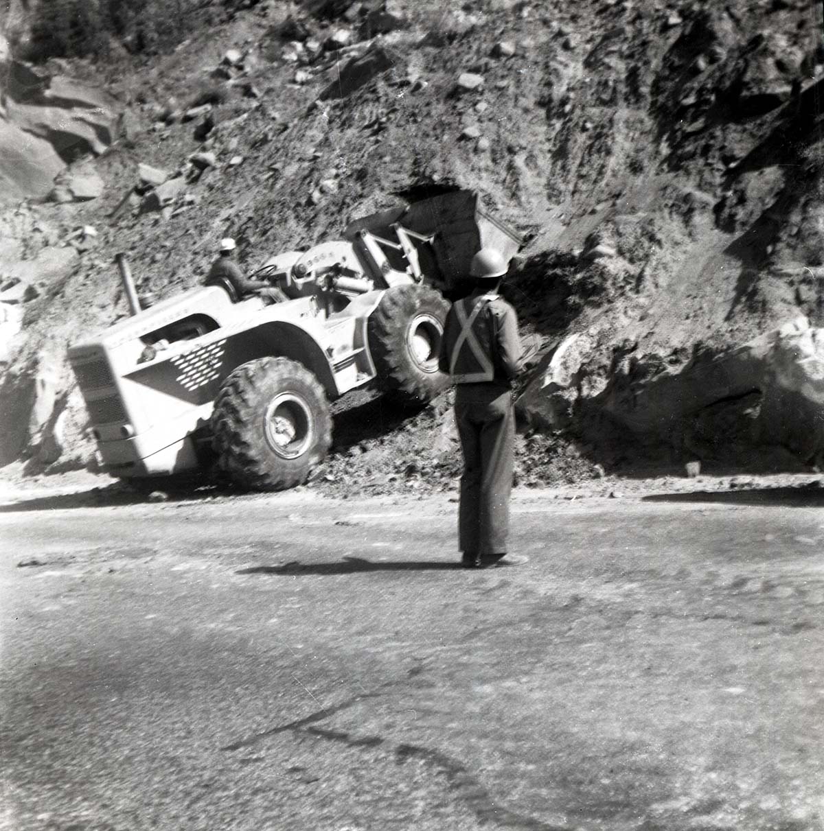 BW photo of rock slide near Echo Rock - 2.5" x 2.5".