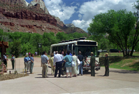 Color Photos of the official launch of the Zion shuttle system- same day as the new visitor center opening.