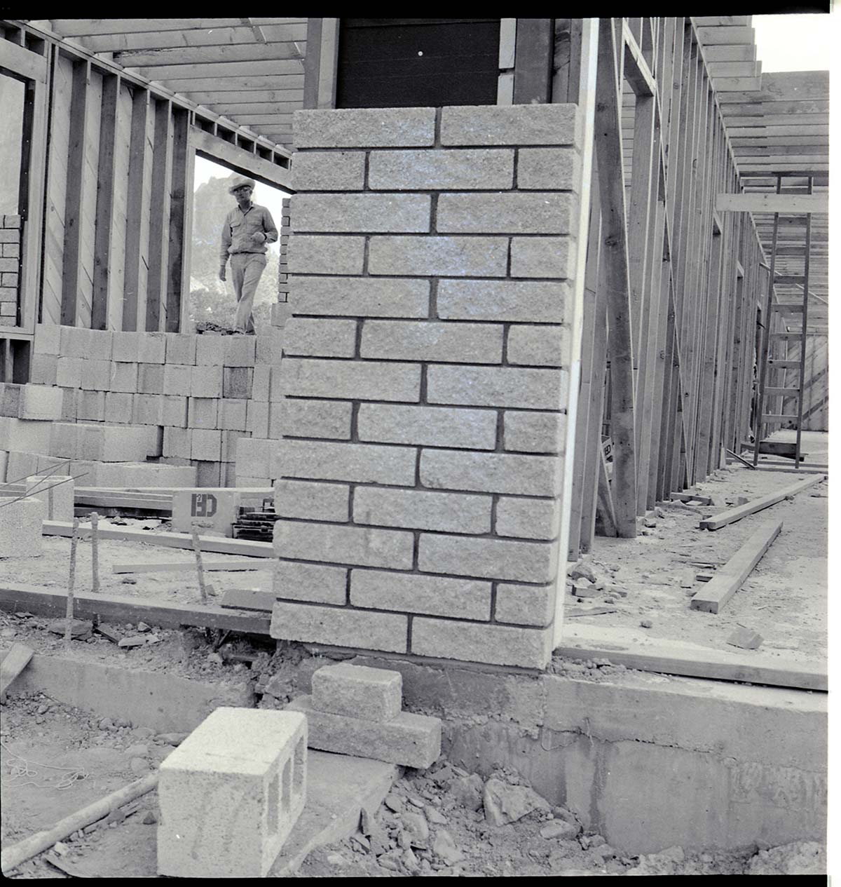 The first split blocks for the Mission 66 Visitor Center and Museum, man walked in background.