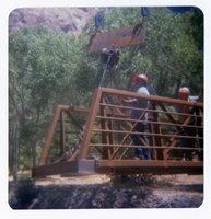 Workers during the arrival and emplacement of three new footbridges in Zion Canyon.