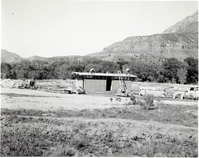 Construction of comfort station, Watchman Campground, near completion.