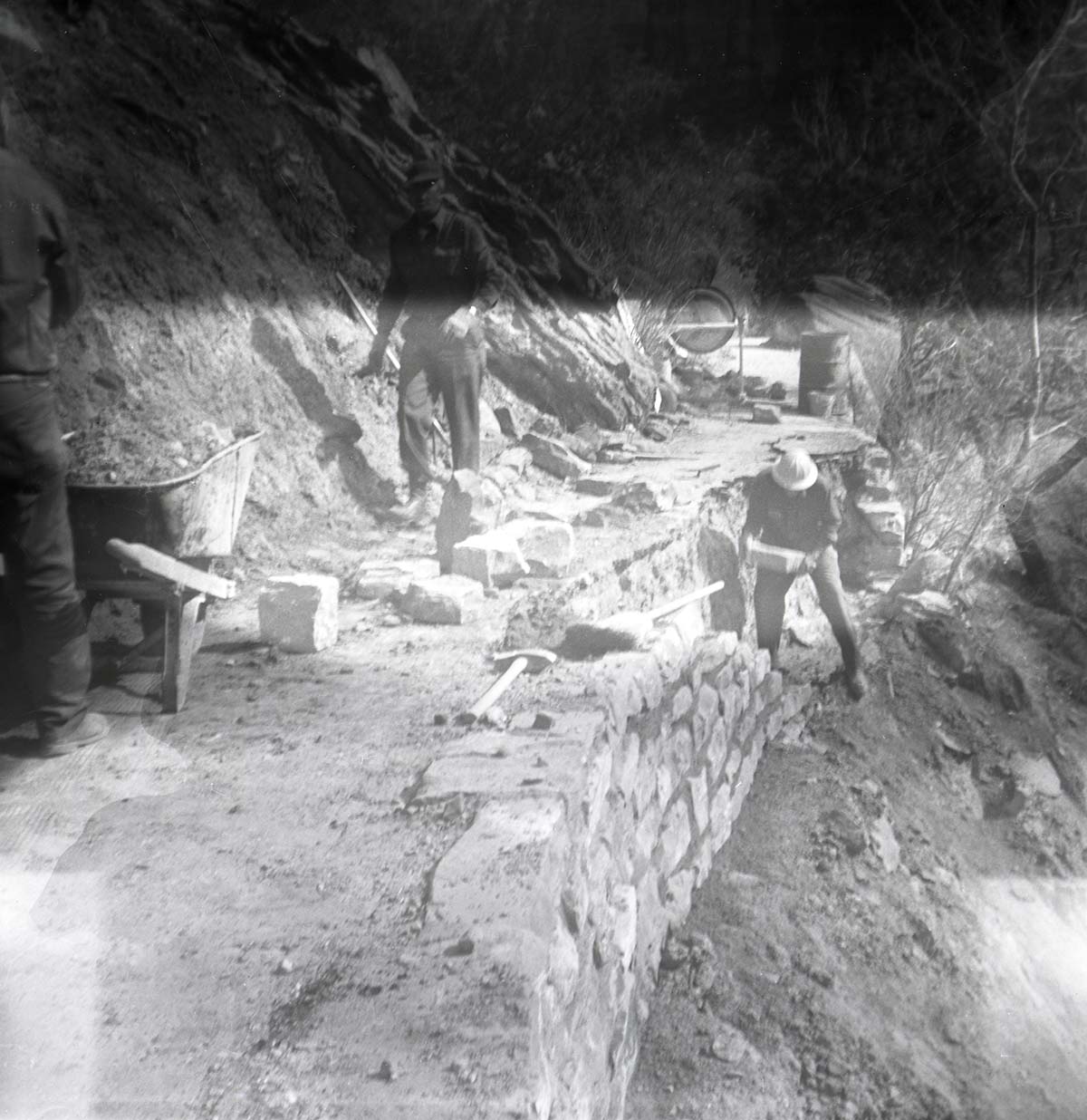 BW Photo of slide problems along the Emerald Pools Trail.