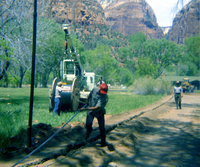 Workers during the utilities project at Zion Lodge.