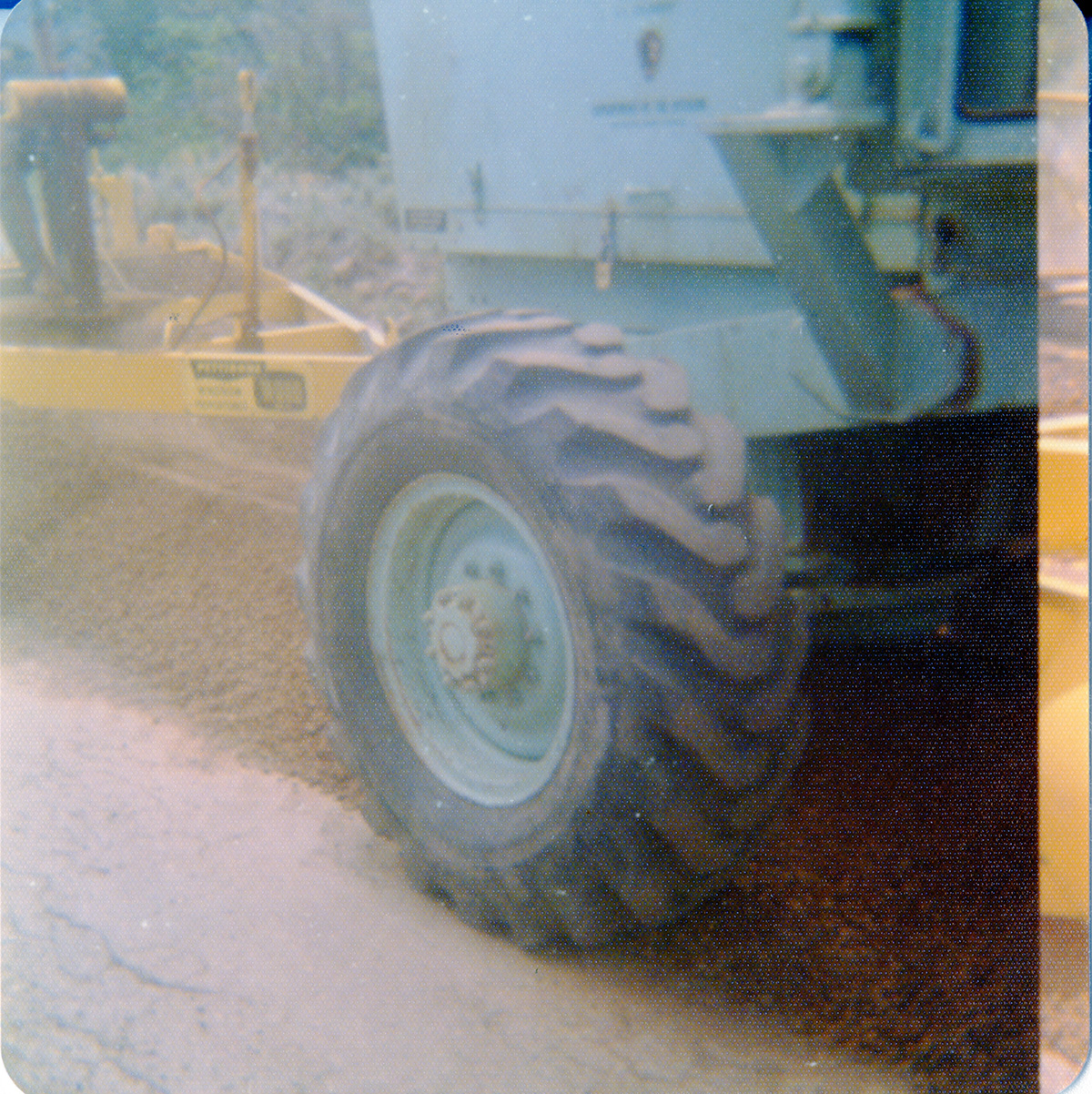 Close up of tire on construction vehicle during road work along the Kolob Terrace Road.