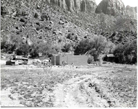 Construction of comfort station, Watchman Campground, exterior walls finished.