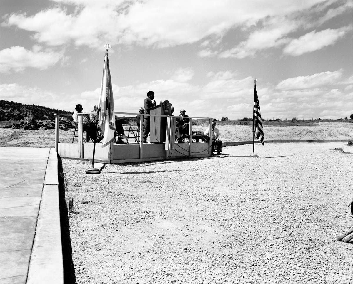 Kaibab-Paiute Tribal Council Chairman Bill Tom addressing visitors at the dedication of new Tribal and National Park Service Visitor Center and 50th anniversary at Pipe Spring National Monument.