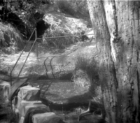 BW Photo of a rock slide in the Grotto area.
