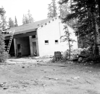Utility and maintenance building under construction, roofing phase.