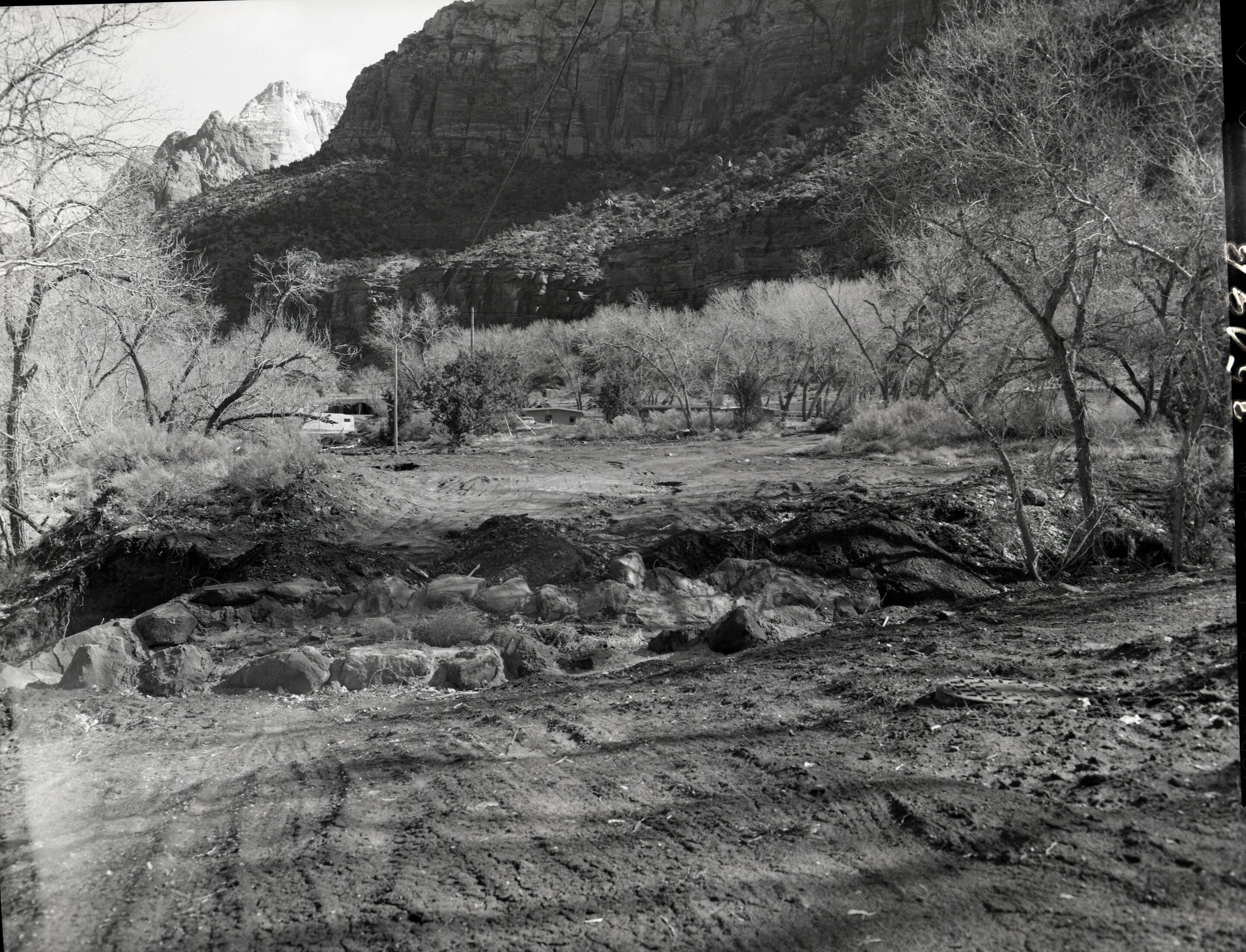 Helicopter in installation of new telephone lines between park headquarters and Zion Lodge.