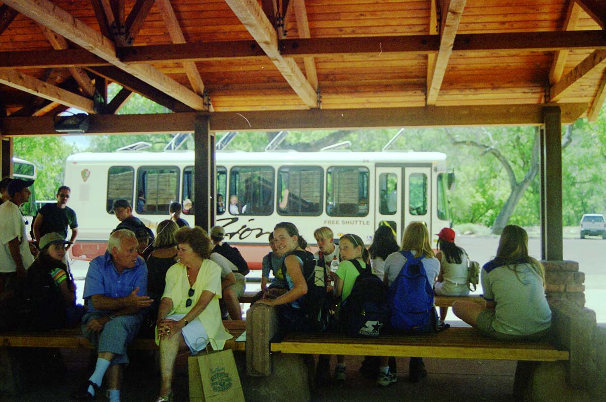 Color Photos of the official launch of the Zion shuttle system- same day as the new visitor center opening.