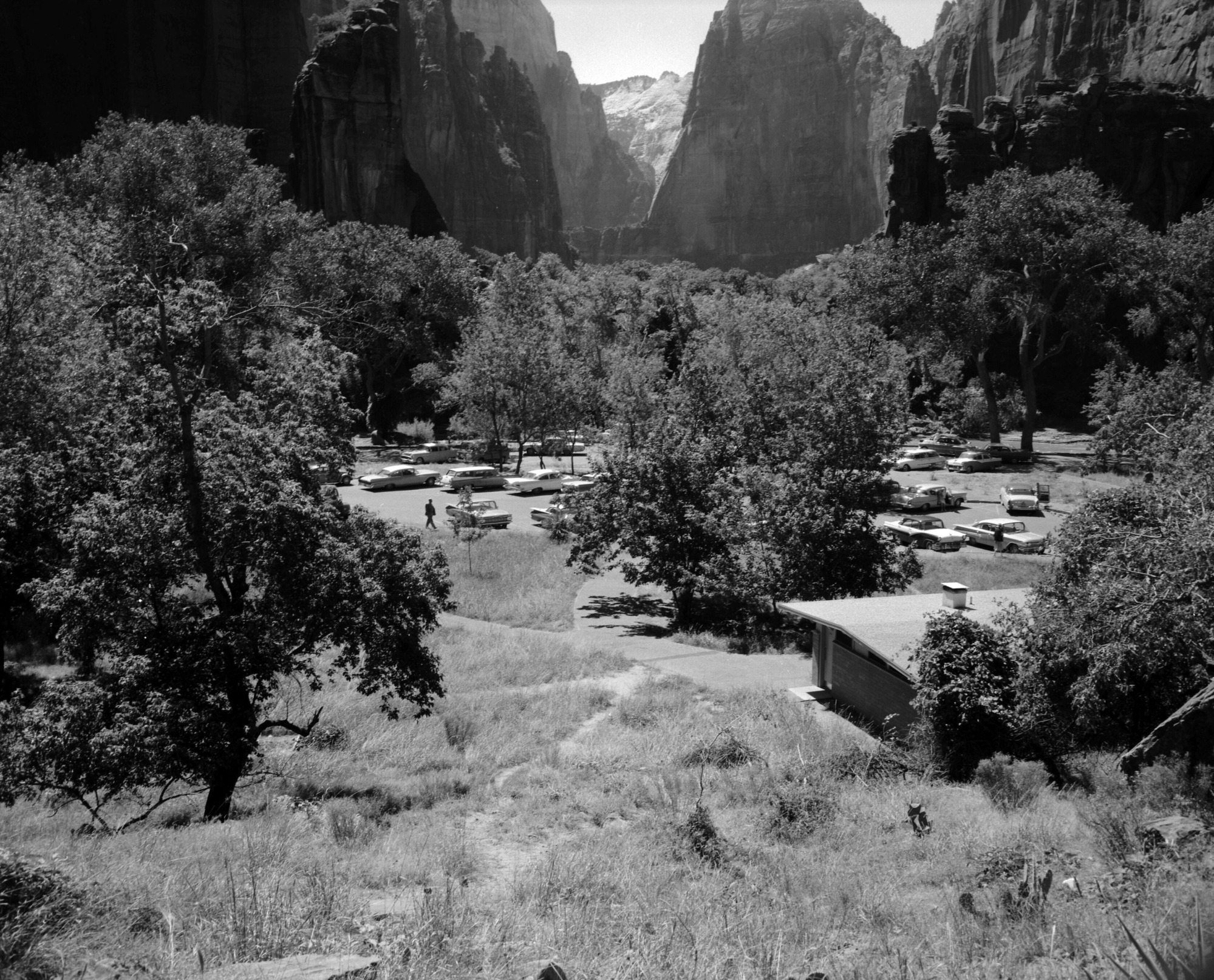 Visitor use - the filled parking area at Temple of Sinawava during the Labor Day Weekend.