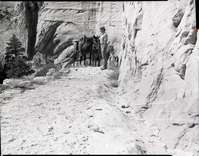 Completed paving of West Rim Trail near shelter cabin with horseback riders.