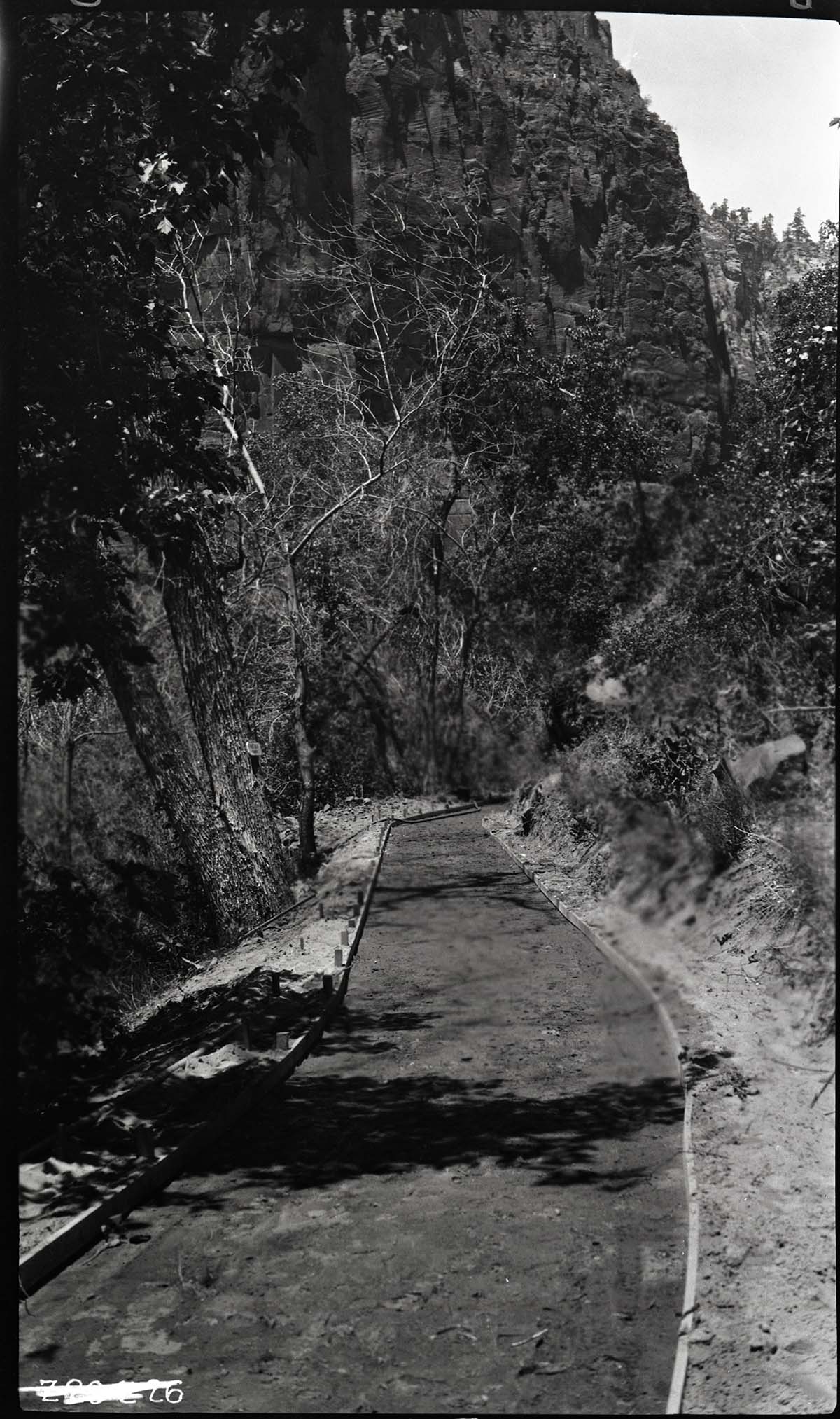 Narrows Trail construction, station 16-00, looking north.