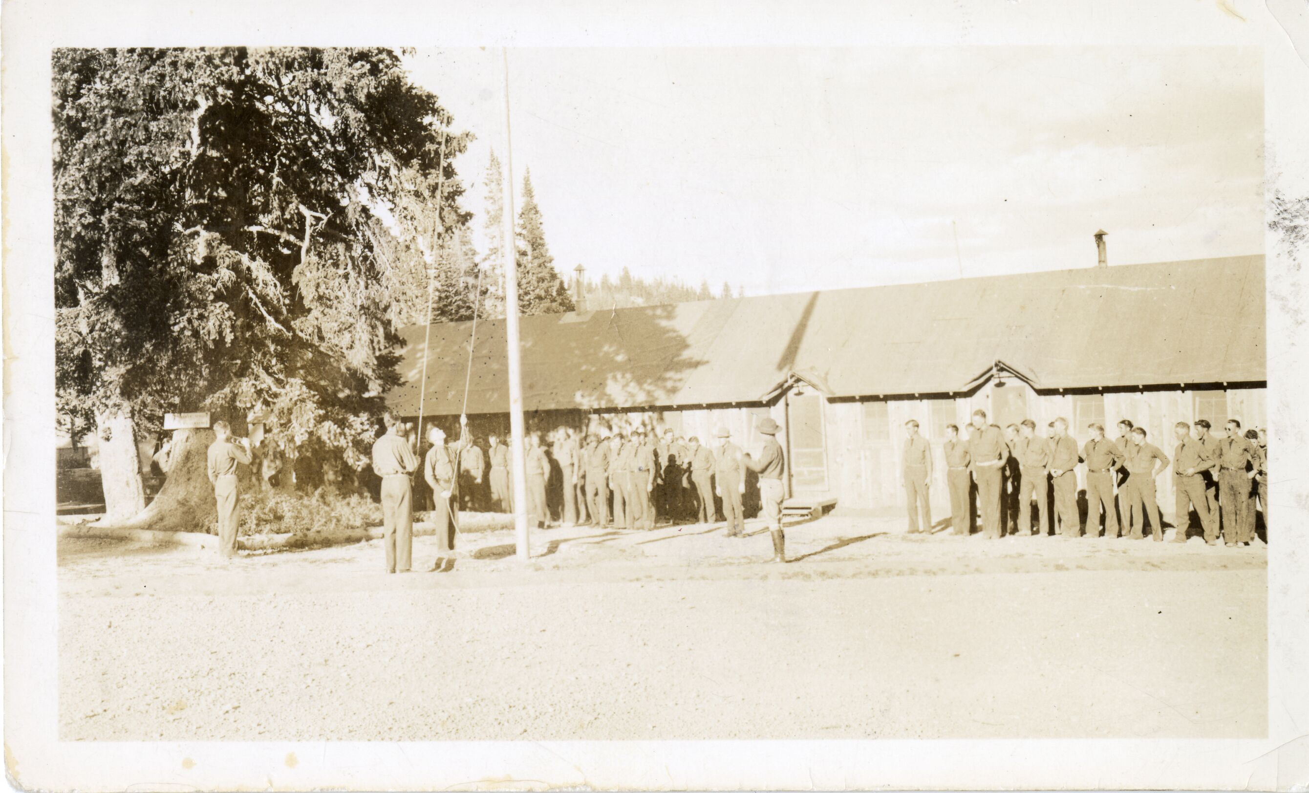 CCC WORKERS ASSEMBLED AT FLAG POLE CEDAR BREAKS