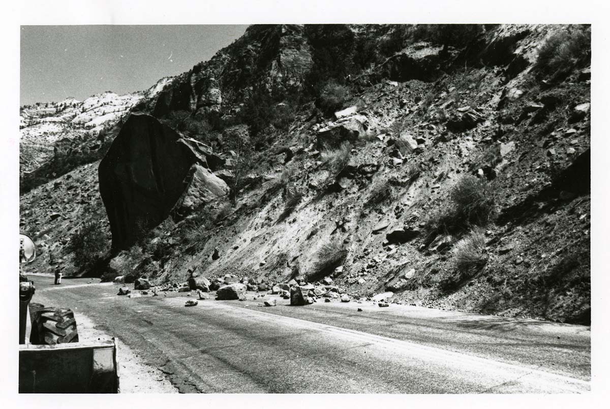 BW Photo of rock slide near echo rock - 35MM.
