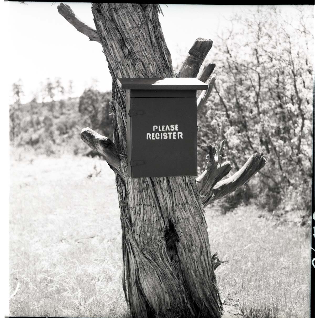 Registration box near cable works on Cable Mountain.