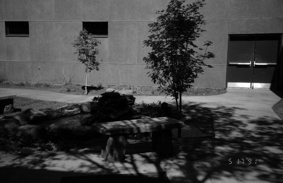 Courtyard are in headquarters during the construction of headquarters addition.