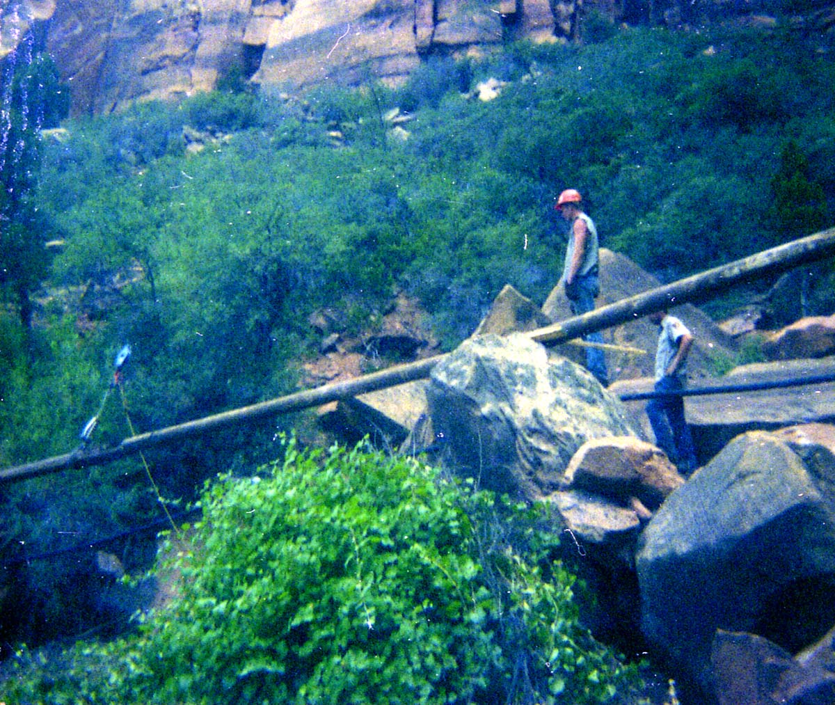 The Temple of Sinawava spring project - scaffolding construction and use.