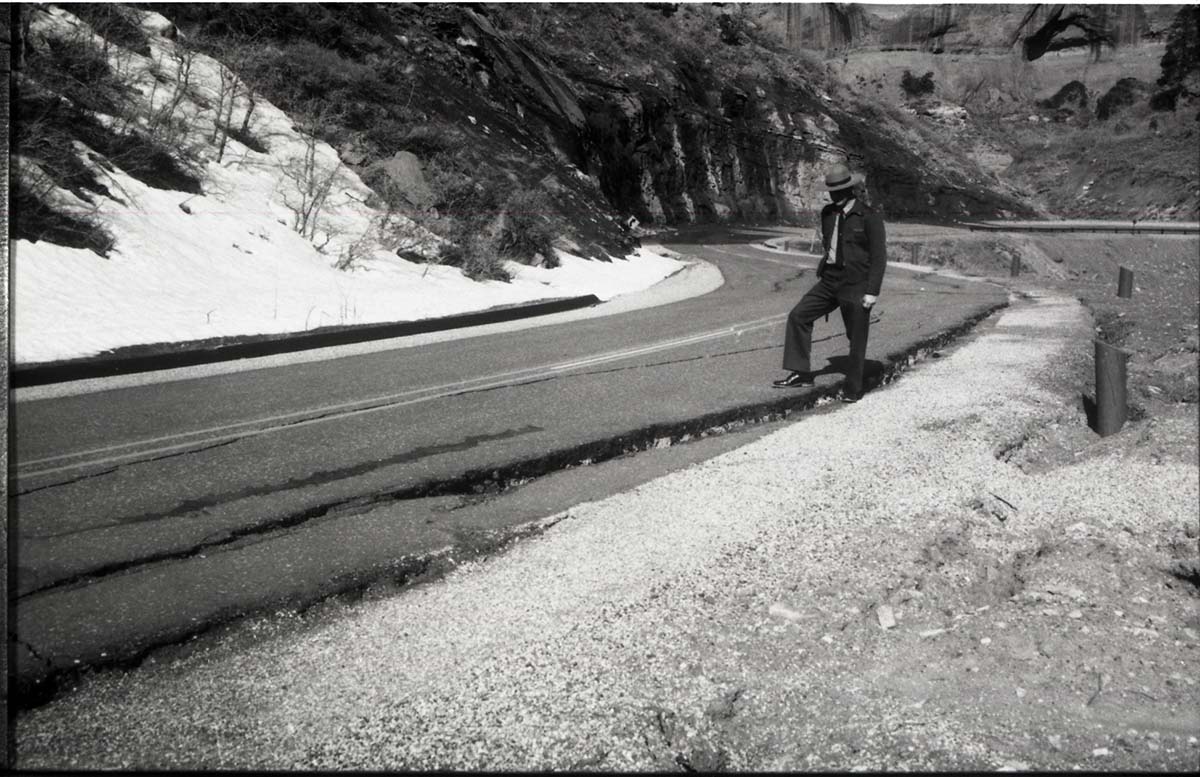 BW photos of rock slides in Kolob Canyons - 2x2.
