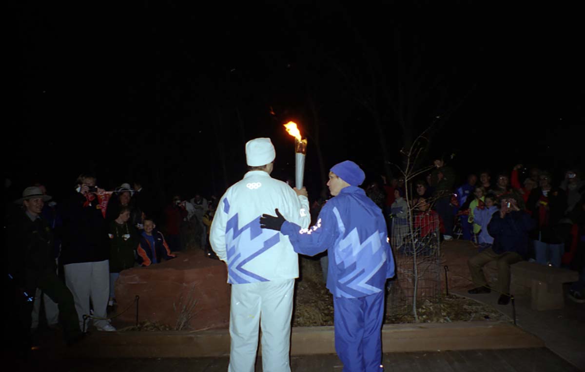 Color Photos of the ceremony surrounding the Olympic Torch passing through Zion.