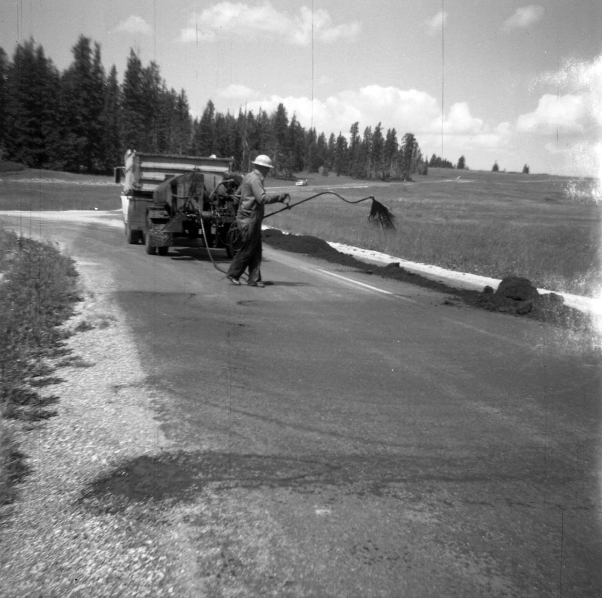BW Photos of road repairs at Cedar Breaks.
