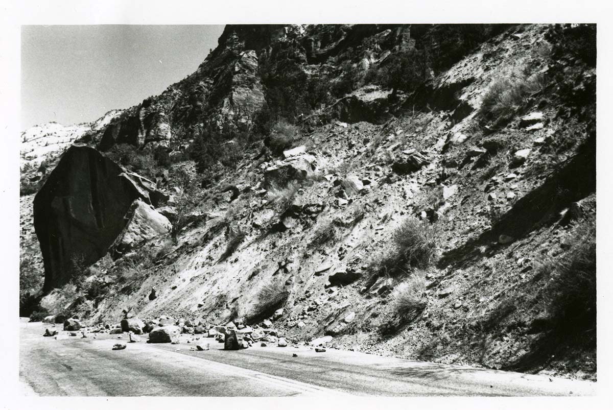 BW Photo of rock slide near echo rock - 35MM.