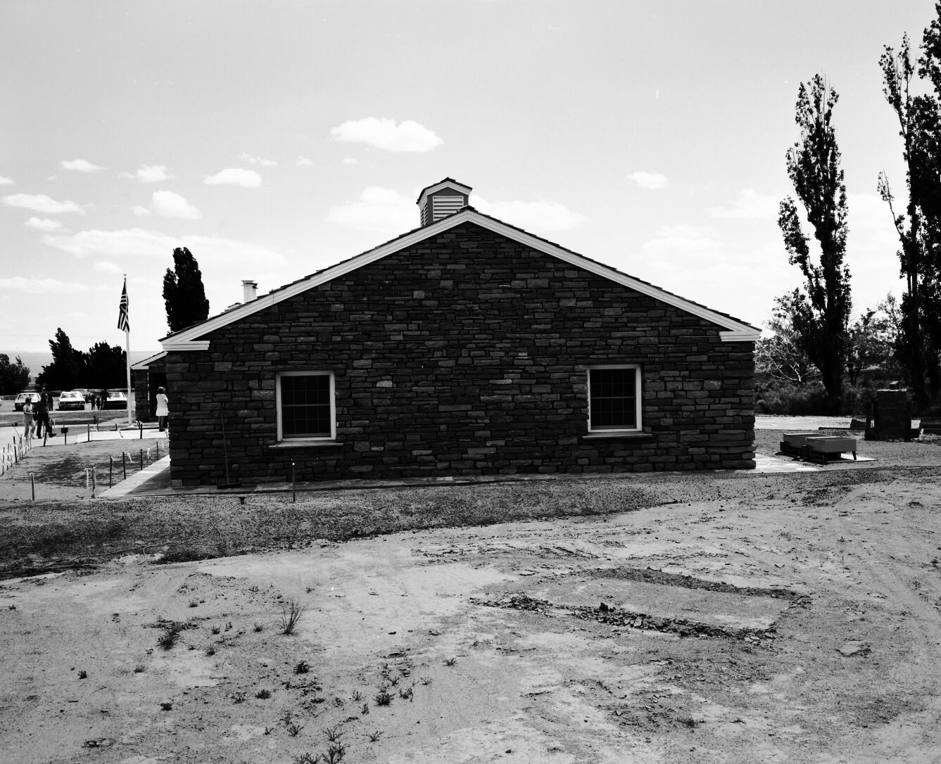 The north end of the new Tribal and National Park Service Visitor Center building at the time of the dedication and 50th anniversary of Pipe Spring National Monument.