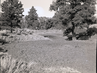 Illegally constructed water reservoir on government property in Hop Valley. Park service vehicle and James Felton in distance.