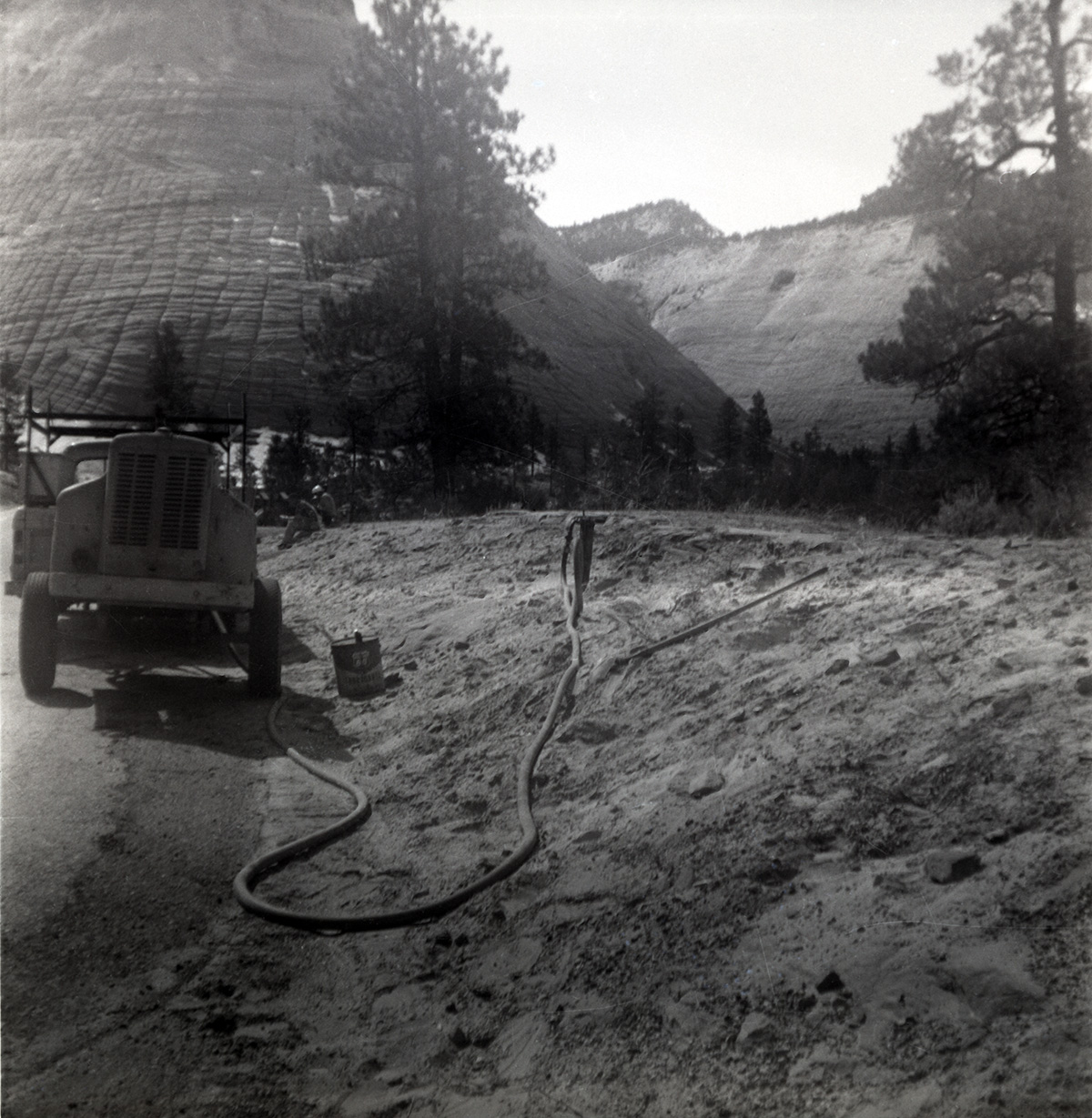 Construction vehicle during east side road repair and turn out construction.