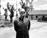 Pipe Spring National Monument Superintendent Bernard G. Tracy in front of new Tribal and National Park Service Visitor Center at the time of the dedication ceremony and the 50th anniversary of Pipe Spring.