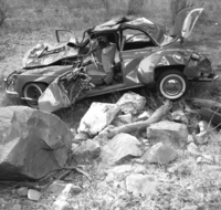 Auto accident on canyon road, a quarter mile north of Grotto Campground on August 3, 1958.