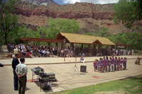 Color Photos of the official launch of the Zion shuttle system- same day as the new visitor center opening.
