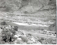 New Watchman Campground from hills on west side of Zion Canyon.