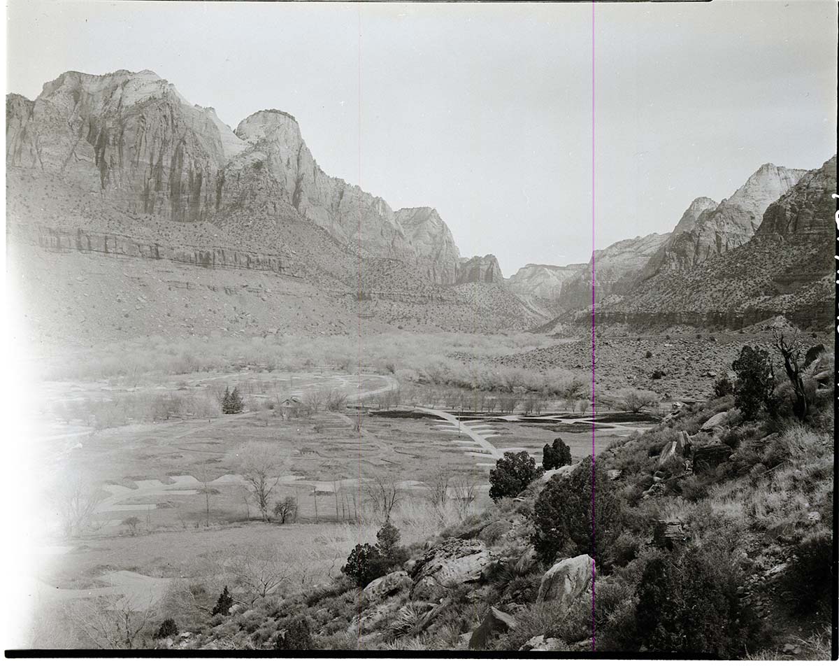 Watchman Campground completed from across Virgin River, below South Campground.