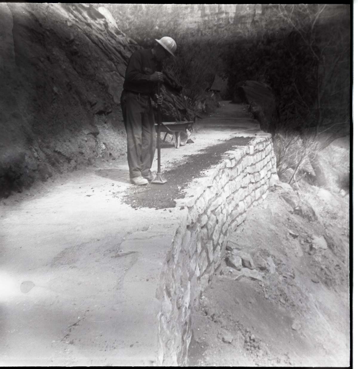 BW Photo of slide problems along the Emerald Pools Trail.