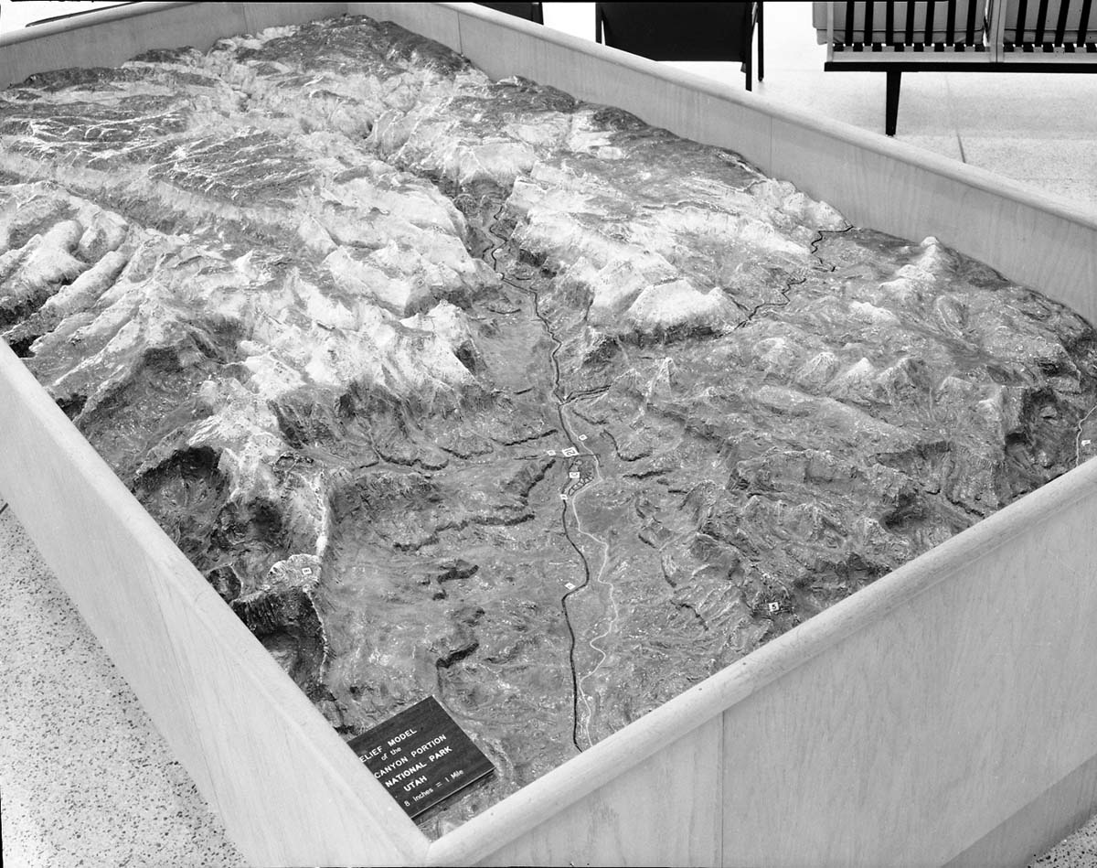 Relief model of park in Visitor Center lobby.