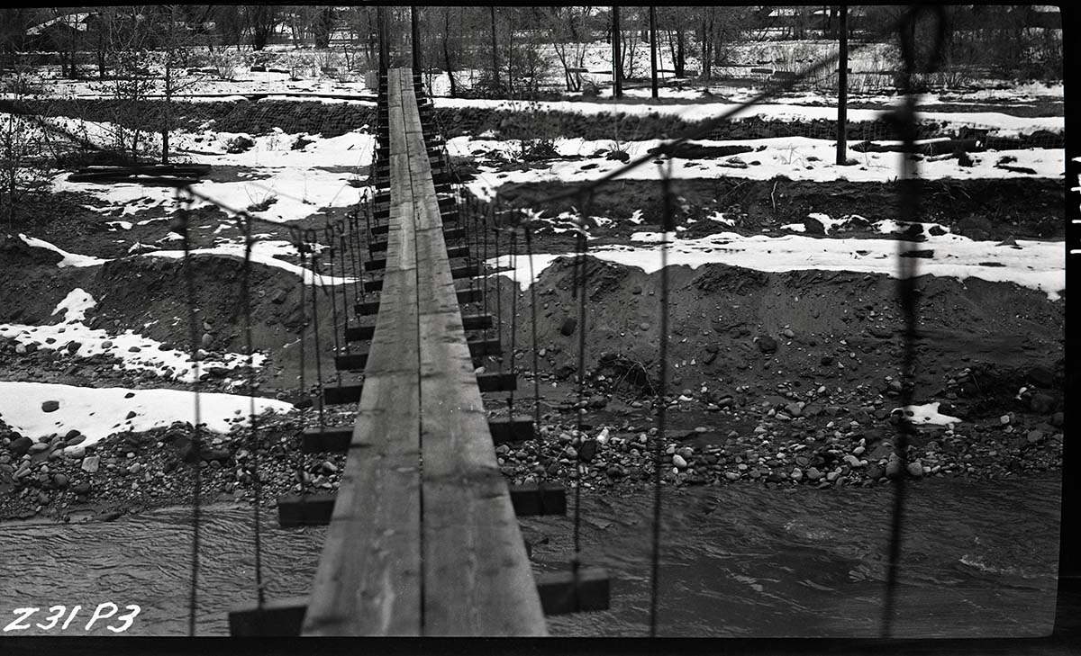 Lower bridge west of Union Pacific Lodge, east side of river.