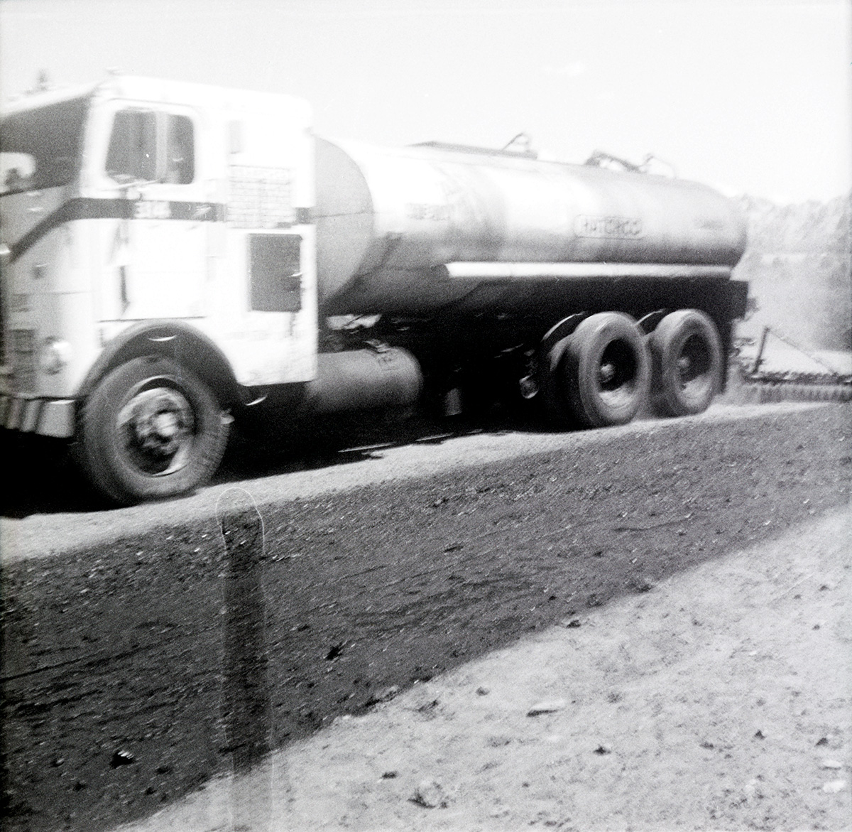 Construction vehicle during chipsealing of Kolob Canyon Road.