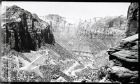 Pine creek, west temple, and the Zion-Mt. Carmel switchbacks from the canyon overlook.