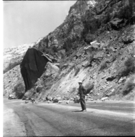 BW photo of rock slide near Echo Rock - 2.5" x 2.5".